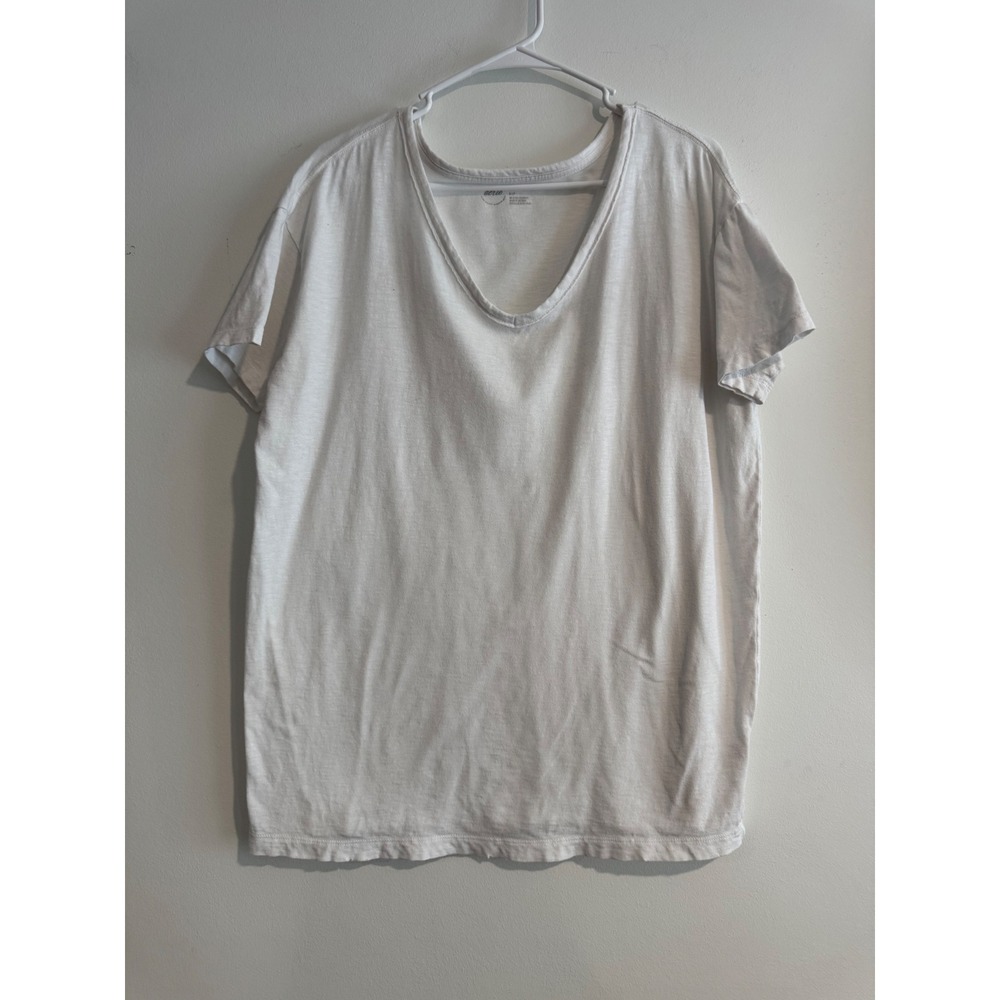 Aerie Deep V-Neck Short Sleeve Tee Women S White Lightweight Relaxed Fit